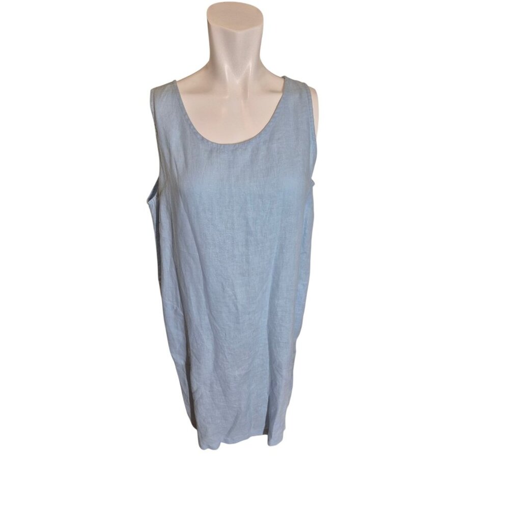 Lulu-B VTG 100% Linen Dress Linen Shift Tank Dress Linen Sundress Lt. Blue Sz L